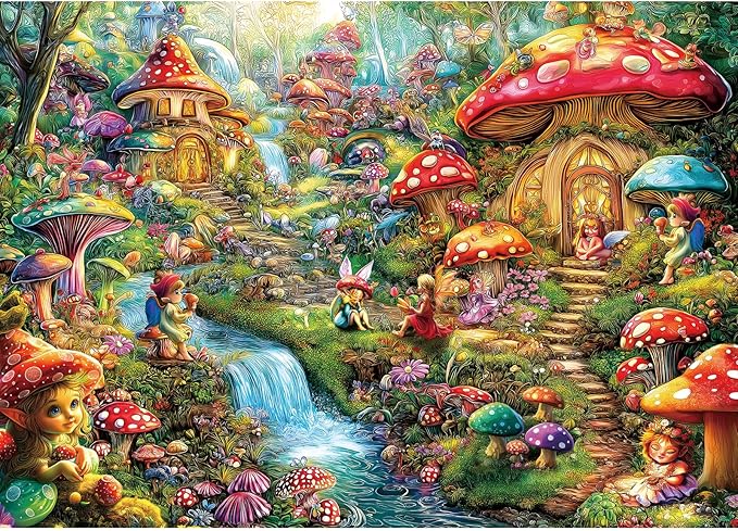 Fantasy Mushroom Puzzles for Adults 1000 Pieces Colorful Fairy Cottage Puzzle for Adults Impossible Hard Difficult Unique Jigsaw Puzzles 1000 Pieces Challenging Family Puzzle Perfect for Game Nights
