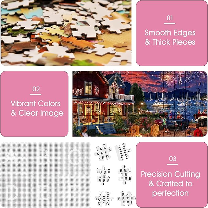 500 Piece Puzzles for Adults, Party Fireworks 500 Piece Jigsaw Puzzle, Recycled Cardboard Night View Puzzle, Fireworks Finale Puzzle for Adults, Great Gift for Family Friends, 20.5 x 15 in