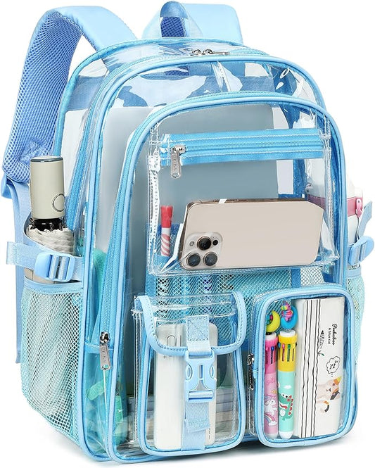 abshoo Large Clear Backpack For Girls Women Clear School Bookbag Heavy Duty Transparent Backpacks for Girl (Sky Blue)