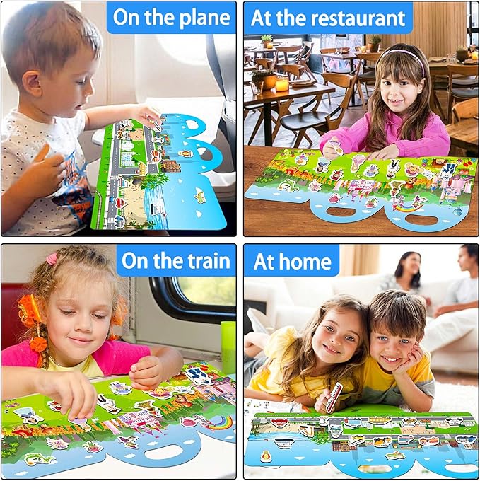 Reusable Sticker Books for Toddlers, Jelly Sticker Books for Kids, Vehicle Stickers for Kids