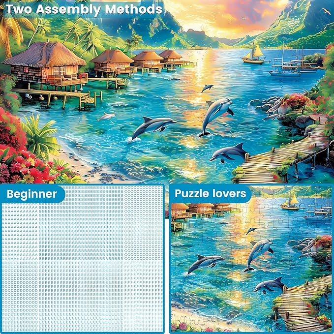 300 Piece Puzzles for Adults, Jigsaw Puzzles 300 Pieces Dolphin Puzzles Recycled Cardboard Paper Puzzles Challenging Puzzle Pieces Games for Kids Adults 20.5 * 15IN