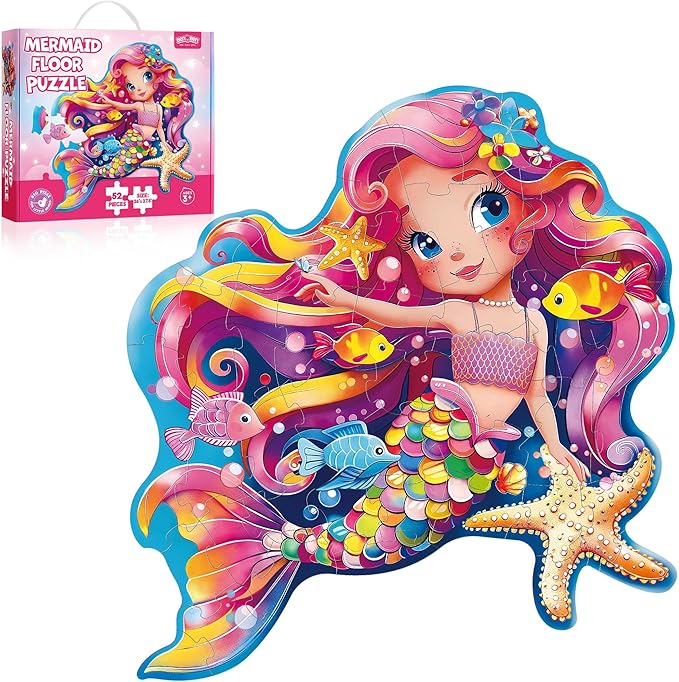 BenBen Floor Puzzles for Kids Ages 4-6, 52 Piece Mermaid Puzzle for Toddlers 3-5, Mermaid Toys Birthday Gift for Girls Boys