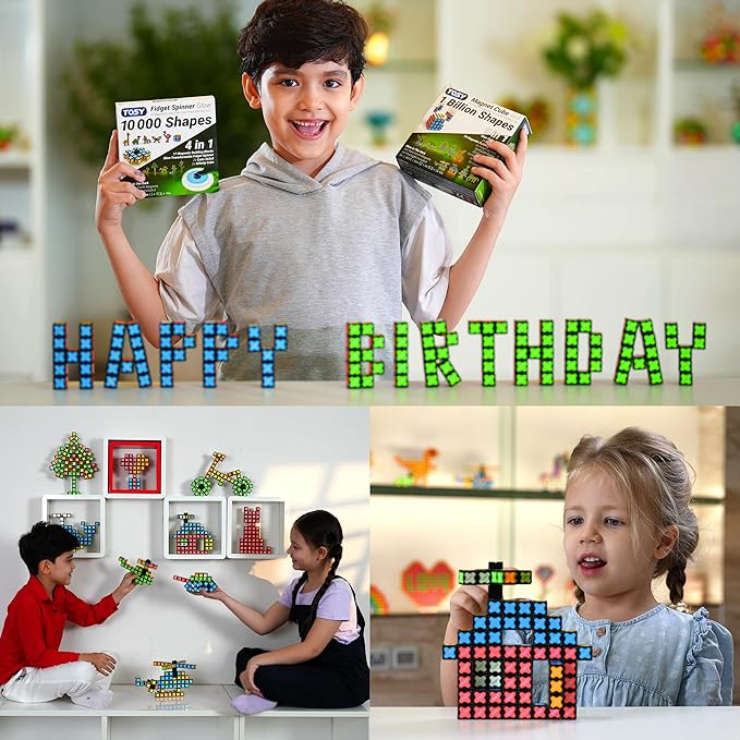 TOSY Magnet Cube 4x4 - 560 Magnets, 70 Blocks, 8 in 1 Toy: Puzzle Cube Game, Creative Building Blocks, Transformable Fidget Spinner, Infinity Cube, Magnet Tiles, UV Flashlight, Glowing STEM/STEAM Toy