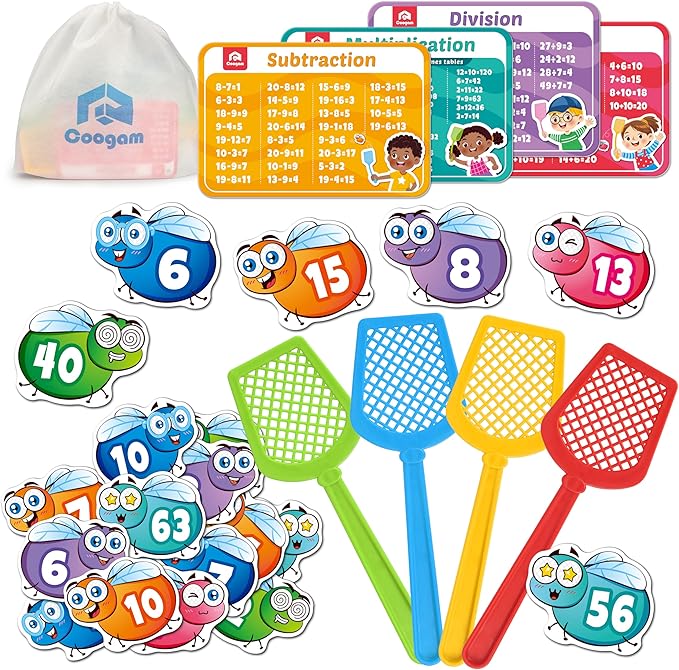 Coogam Math Counting Game, Math Manipulative Learning Swat The Fly Cards, Practice with Addition, Subtraction, Multiplication & Division, 1st 2nd & 3rd Grade Educational Toy for Homeschool