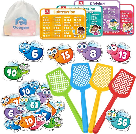 Coogam Math Counting Game, Math Manipulative Learning Swat The Fly Cards, Practice with Addition, Subtraction, Multiplication & Division, 1st 2nd & 3rd Grade Educational Toy for Homeschool