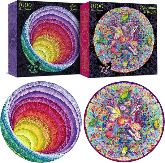 Antelope 2 in 1 1000 Piece Puzzle Bundle - Hue Wormhole & Mandala Morphe Jigsaw Puzzles