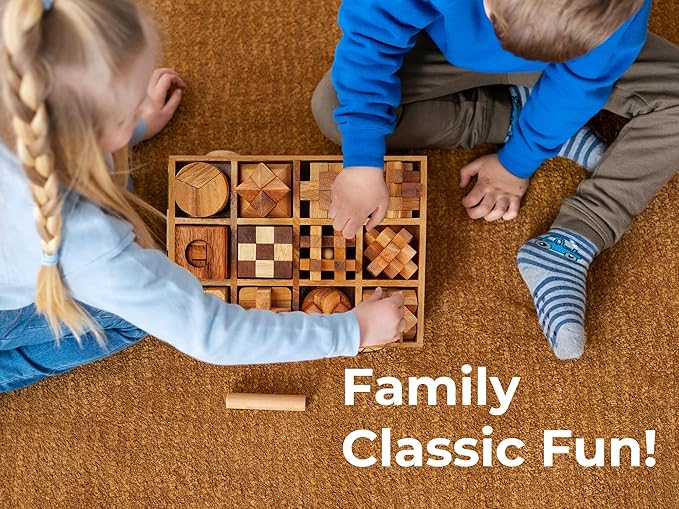 BSIRI Wooden Puzzle Box Set (12 Games) - Challenging Brain Teasers and 3D Puzzles for Adults, Interlocking Games for IQ Test, Ideal for Patio Decor and Unique Gift for Chistmas