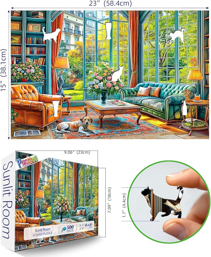 500 Piece Jigsaw Puzzle for Adults Living Room Library Scene with Dog Beautiful Puzzle with Letters on Back Ideal for Family Game Nights, Seniors & Home Decor (23x15in)