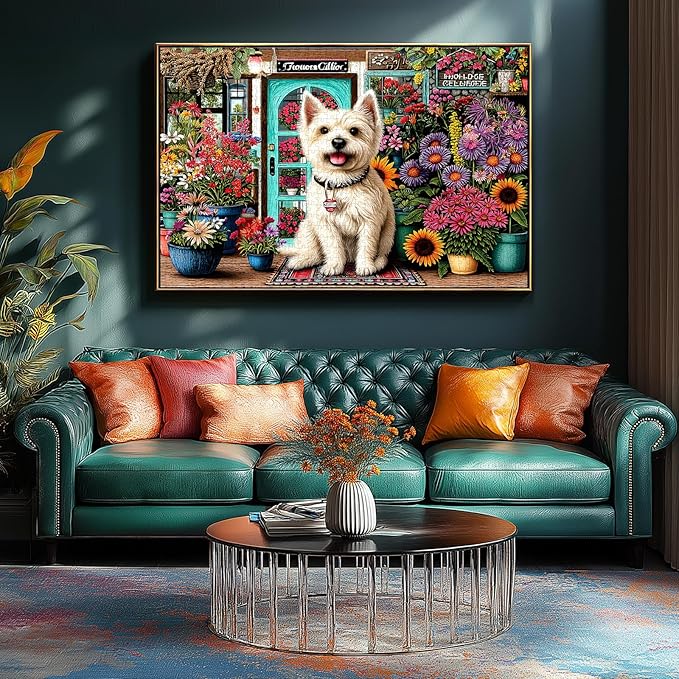 Dog Flower Shop 1000 Piece Jigsaw Puzzle for Adults Colorful Garden Scene Sunflowers Challenging Puzzle for Family Game Night Gifts & Home Decor for Puzzle Lovers (27.6" x 19.7")