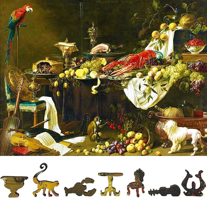 Wooden Puzzle for Adults - Uniquely Shaped Pieces - Made in The USA by FoxSmartBox - 262 Pieces - Banquet Still Life