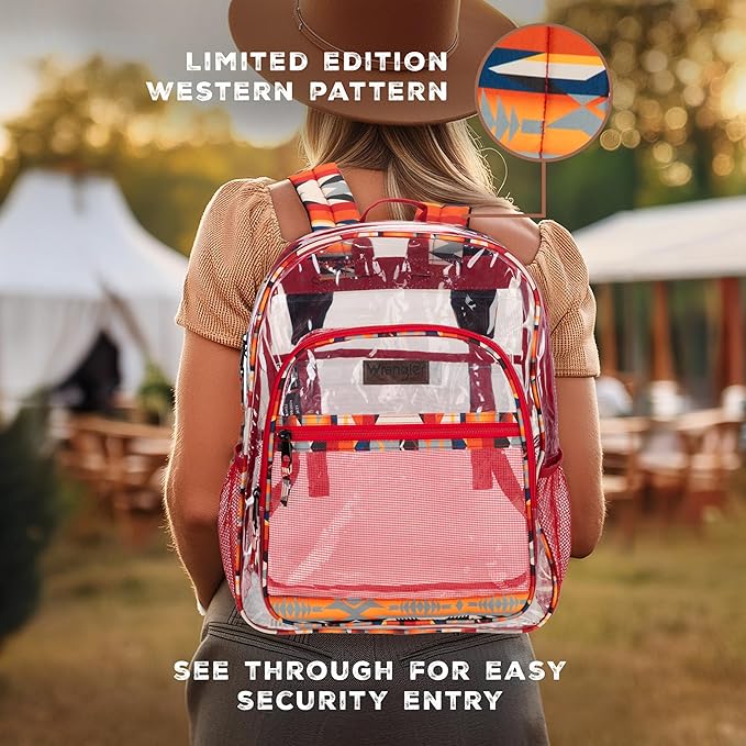 Wrangler Clear Backpack for Girls- Water Resistant Clear Bookbag, Plastic See Through Backpack for Stadium Events and School