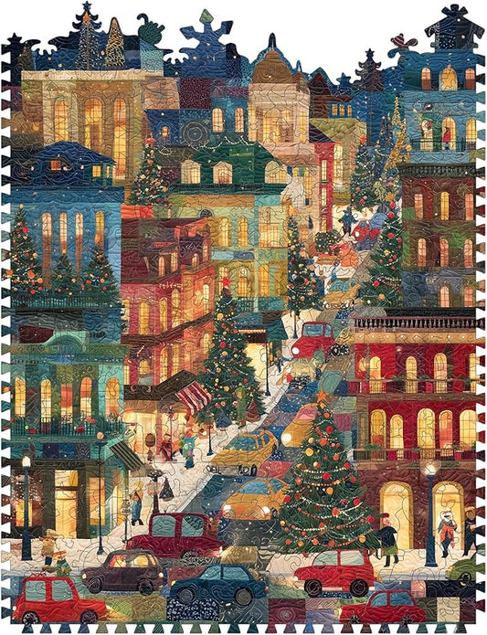 Puzzles for Adults Christmas Eve Street Wooden Jigsaw Puzzle, 505 Pcs Irregular Shaped Beautiful Pieces, Birthday for Parents and Kids, Fun Challenge Family Game 13.6'' x 17.8''