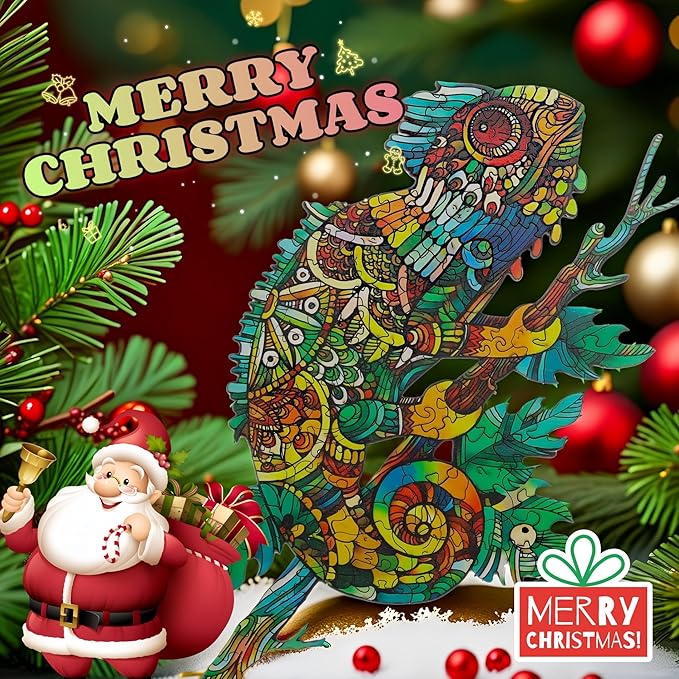 Wooden Jigsaw Puzzle for Adults,Unique Chameleon Animals Shaped Magic Jigsaw Puzzle Pieces Best Gift for Adults,Can be Used as a Cool Mouse Pad, 127pcs,(11.5x8 inches) Large…