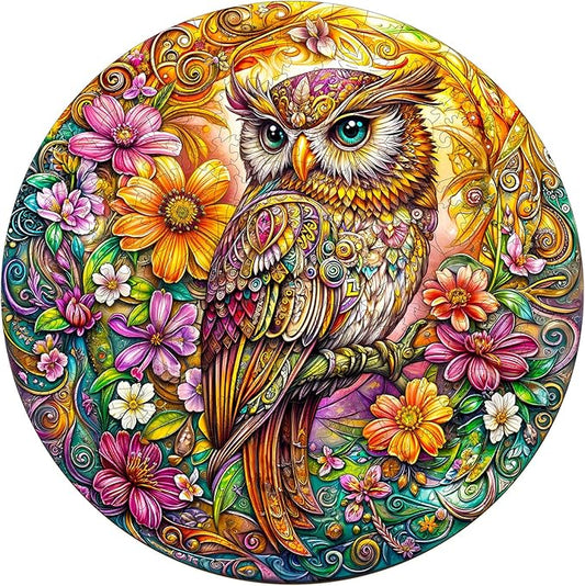 Wooden Puzzles for Adults - Challenging Colorful Owl Adult Puzzle, Unique Animal Shaped Wooden Jigsaw Puzzles for Adults, Creative Gifts Family Games 11.4 * 11.4in 200pcs