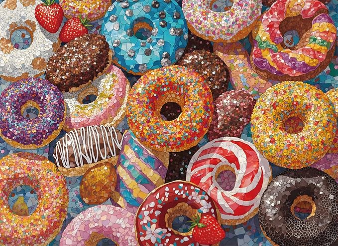 Donut Puzzles for Adults 1000 Pieces, 6 Colors on Back Jigsaw Puzzles, Pieces Fit Together Perfectly, Puzzle Size 26.6x19.2 in