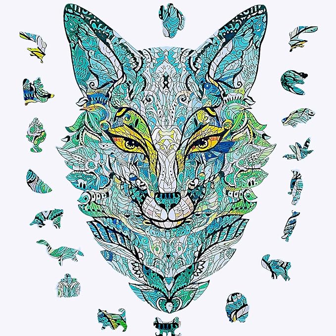 Wooden Jigsaw Puzzle for Adults,Unique Fox Wolf Animals Shaped Magic Jigsaw Puzzle Pieces Best Gift for Adults,Can be Used as a Cool Mouse Pad,132pcs,(12x8 inches) Large