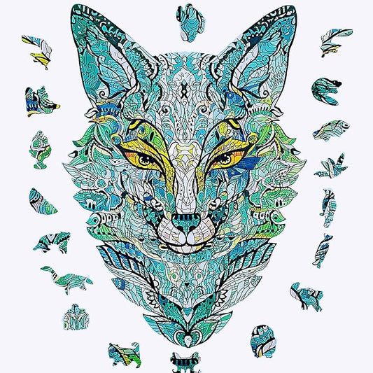 Wooden Jigsaw Puzzle for Adults,Unique Fox Wolf Animals Shaped Magic Jigsaw Puzzle Pieces Best Gift for Adults,Can be Used as a Cool Mouse Pad,132pcs,(12x8 inches) Large