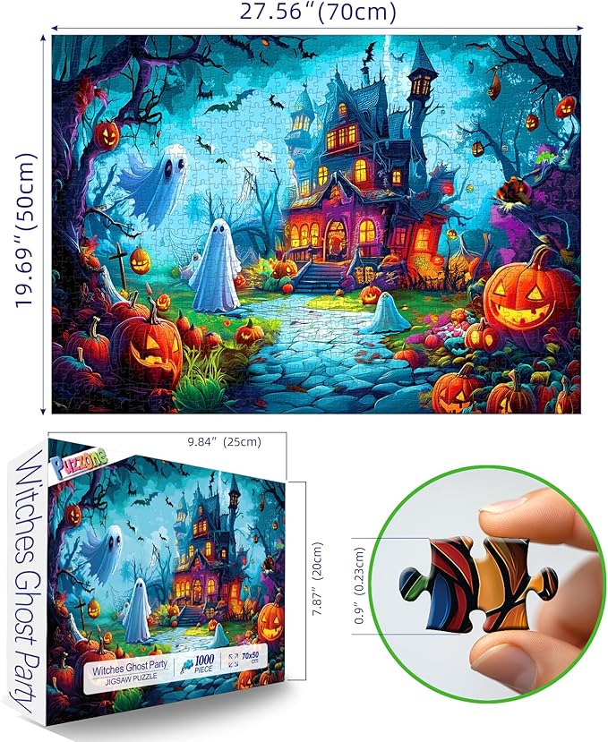 Halloween Haunted House 1000 Piece Jigsaw Puzzle for Adults Gothic Mansion Spooky Ghosts Pumpkins Night Scene Horror Fun Challenging 1000pc Jigsaw for Game Night(27.6"x19.7")
