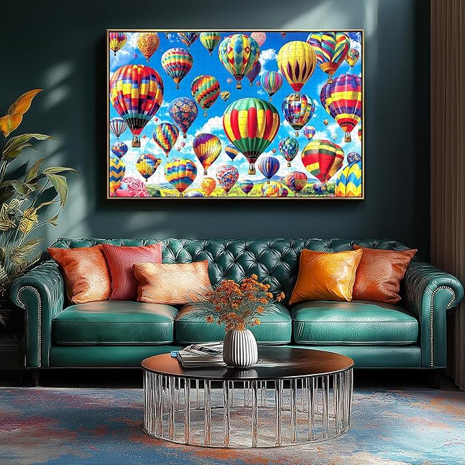 Blueforest 1000 Piece Puzzle for Adults - Hot Air Balloons Vibrant Landscape | Challenging Jigsaw Wall Art Gift with Poster, 27.5x19.7 Inches