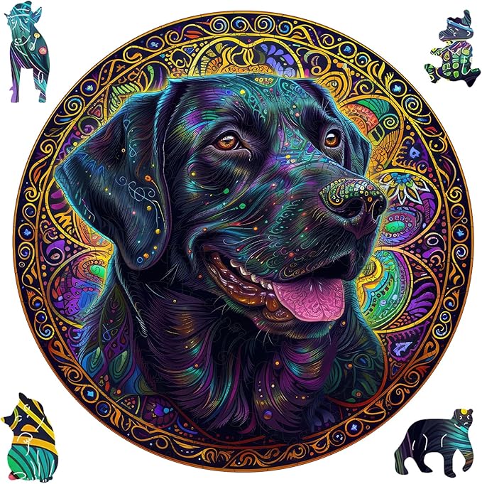 Ruikiyart Wooden Puzzles for Adults, 5MM 500 Pieces Happy Labrador Wooden Jigsaw Puzzles, Unique Shapes Pieces Dog Puzzle Gift for Kids and Adults on Birthday,Thanksgiving,Christmas (11.2"x11.2")