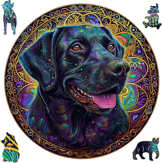 Ruikiyart Wooden Puzzles for Adults, 5MM 500 Pieces Happy Labrador Wooden Jigsaw Puzzles, Unique Shapes Pieces Dog Puzzle Gift for Kids and Adults on Birthday,Thanksgiving,Christmas (11.2"x11.2")