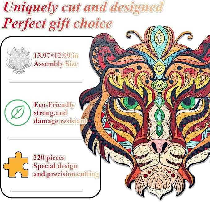 Wooden Jigsaw Puzzle for Adults,Tiger Animals Shaped Magic Puzzle Pieces Best Gift for Adults,Can be Used as a Cool Mouse Pad,220pcs,(13.97 * 12.99 inches)