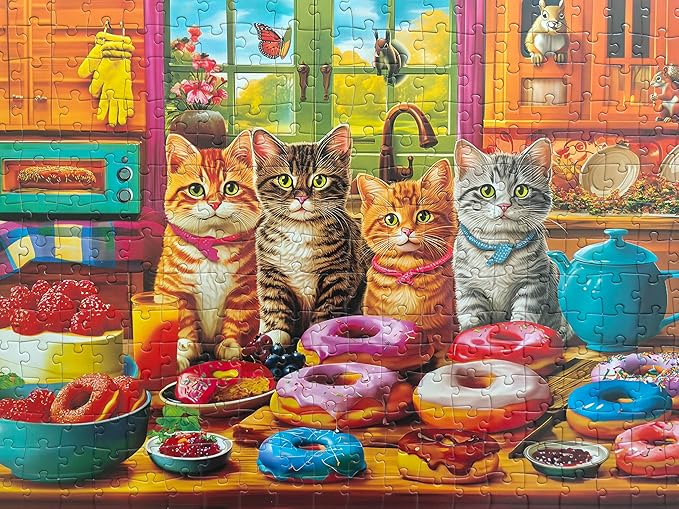 300 Piece Puzzles for Kids - Jigsaw Puzzles for Adults - Kitchen Kittens and Donuts