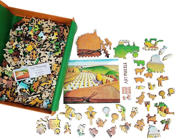 Wooden Puzzle for Adults - Uniquely Shaped Pieces - Made in The USA by FoxSmartBox - 242 Pieces - Fall Plowing