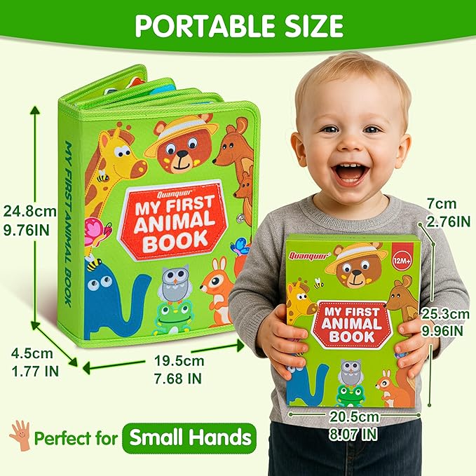 Quanquer Animals Busy Book for Toddlers 1-3 – Montessori Sensory Toys Busy Board for 1 Year Old, Educational Learning Activity Book, Quiet Travel Toy for Car & Airplane, Birthday Gifts for Age 1 2 3