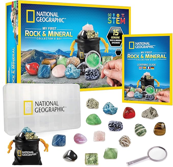 National Geographic Rocks & Mineral Collection - Rock Collection Box for Kids with 15 Gemstones and Crystals, Geology for Kids, Crystal Collection, Science Kit, Rock Gift (Amazon Exclusive)