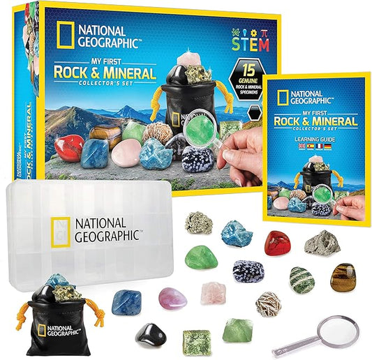 National Geographic Rocks & Mineral Collection - Rock Collection Box for Kids with 15 Gemstones and Crystals, Geology for Kids, Crystal Collection, Science Kit, Rock Gift (Amazon Exclusive)