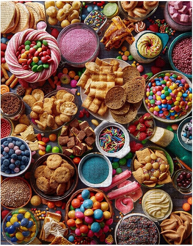 Tucocoo Delicious Snacks Jigsaw Puzzles for Adults 1000 Pieces, Colourful Candy Sweets Art Style Painting 27 x 20 inches DIY Puzzles for Home Decoration Gifts, Family Puzzle Perfect for Game Nights