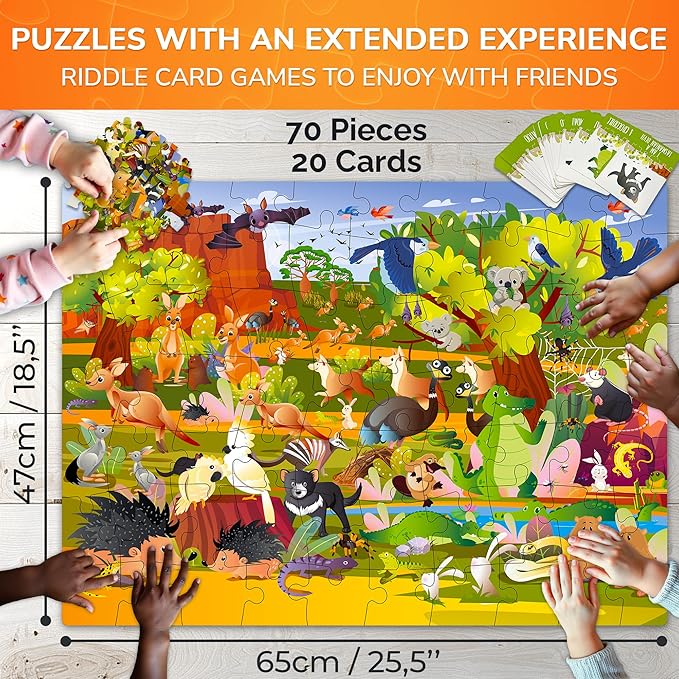 QUOKKA Search and Find Puzzles for Kids Ages 4-6 - Riddle Kids Puzzles 6-8 Years Old - 70 Unique Pcs - 20 Illustrated Guessing Cards - Engaging Children Themes - Australia Puzzle Gift for Toddlers 3-5