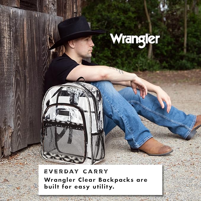 Wrangler Clear Backpack for Girls- Water Resistant Clear Bookbag, Plastic See Through Backpack for Stadium Events and School