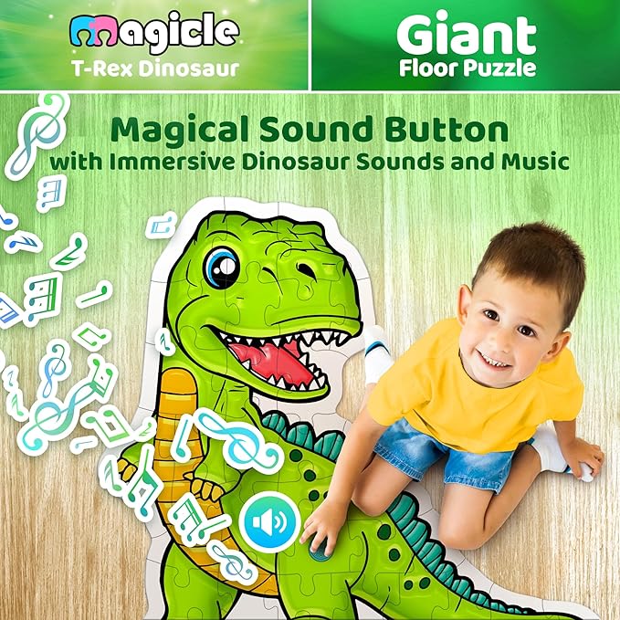Dinosaur Giant Floor Puzzle with Sounds, 35 Piece Extra Thick Puzzle Toys for Ages 5-7, Puzzles for Kids Ages 4-6, Dinosaur Toys for Kids Ages 3-5, 4-8 Year Old Gift