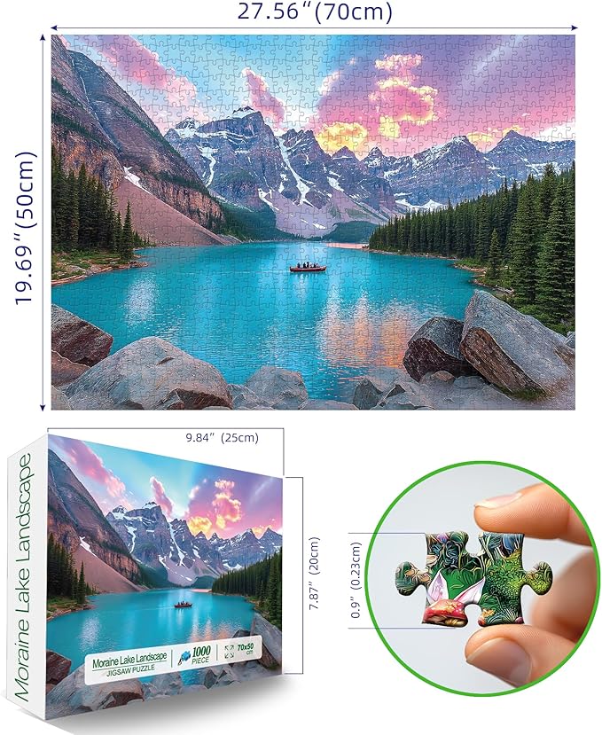 Blueforest Moraine Lake 1000 Piece Puzzle for Adults - Canadian Rockies National Park Jigsaw Puzzle, Challenging Landscape Art Gift with Poster, 27.5x19.7 Inch Wall Decor