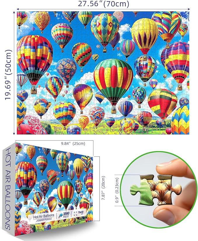 Blueforest 1000 Piece Puzzle for Adults - Hot Air Balloons Vibrant Landscape | Challenging Jigsaw Wall Art Gift with Poster, 27.5x19.7 Inches