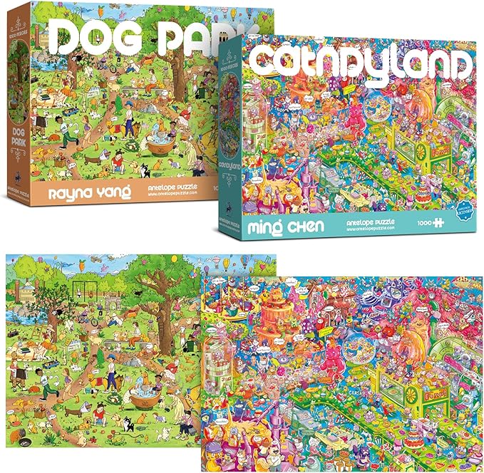Antelope 2 in 1 1000 Piece Puzzle Bundle - Catndyland - 1000 Piece Jigsaw Puzzle with Dog Park