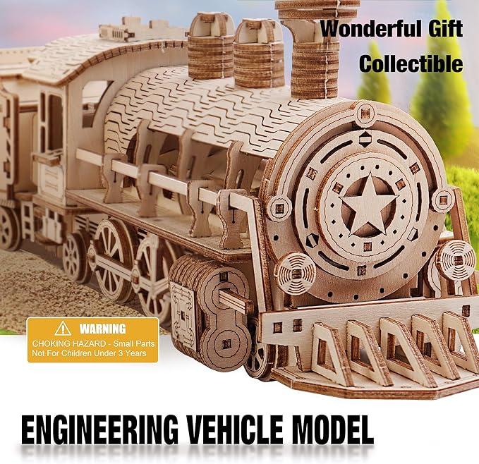 3D Wooden Puzzles, Wooden Puzzles Train for Adults and Teens, Educational Brain Teaser Assembly 3D Model Trains, Gifts for Christmas/Birthday（Luxury Steam Train）