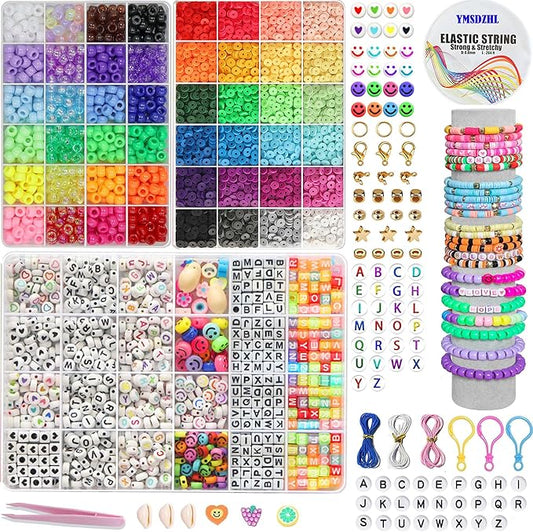 YMSDZHL 11000+PCS Clay Beads Bracelet Making Kit,24 Color DIY Flat Preppy Beads for Friendship Jewelry Making,Polymer Heishi Beads with Charms Gifts for Teen Girls Crafts for Ages 4-12