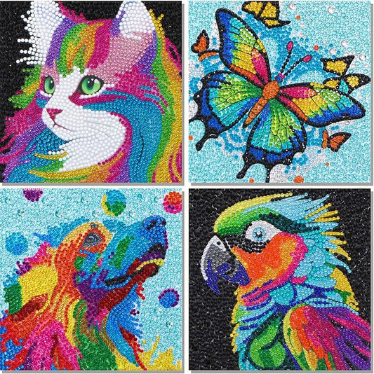 Libfx Diamond Art Kits for Kids 4 PCS Diamond Art for Girls Boys Beginners Arts and Crafts for Kids Ages 8-12 (Parrot-Cat)