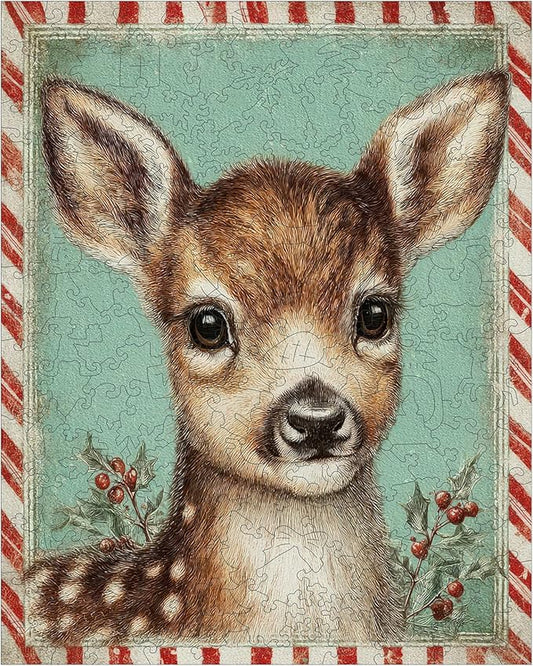 Christmas Deer Wooden Puzzles for Adults - 500 Pcs,13.3"×16.7", Picture Frame Fawn Educational Holiday Puzzle with Special Shapes, Stress Relief Family Game Night & Home Decor