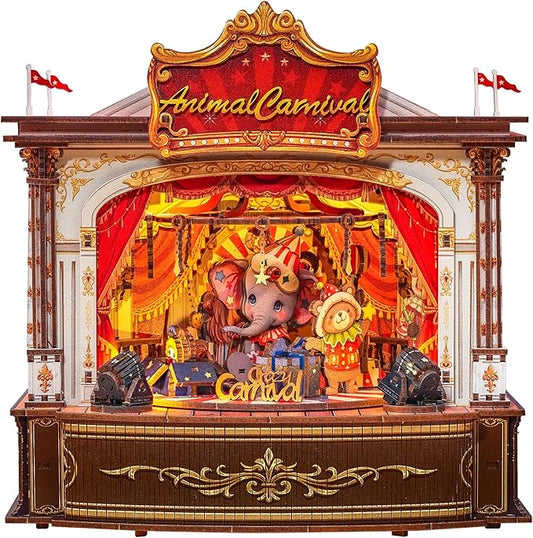 CUTEBEE 3D Wooden Puzzles Music Box - Merry-go-Round DIY Book Nook, Rotating Mechanical Model Building Kit, Wooden Music Box Kit with LED, Craft Hobbies Kit for Adults Birthday for Adults