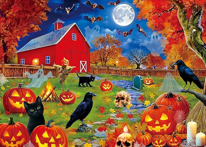 Halloween Puzzles 500 Pieces - Autumn Fall Jigsaw Puzzles for Adults- Light a Jack-o'-Lantern