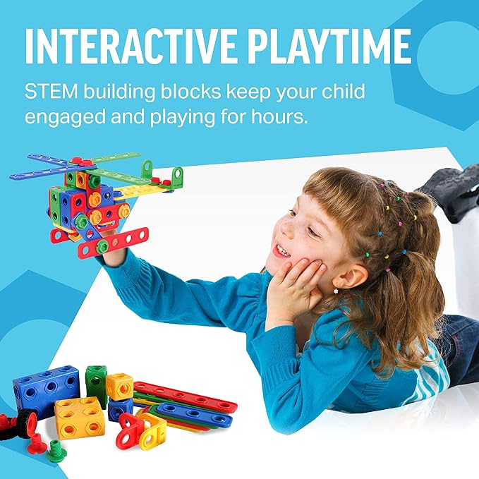 Brickyard Building Blocks STEM Toys - Educational Building Toys for Kids Ages 4-8 with 101 Pieces, Tools, Design Guide and Toy Storage Box, Gift for Boys & Girls