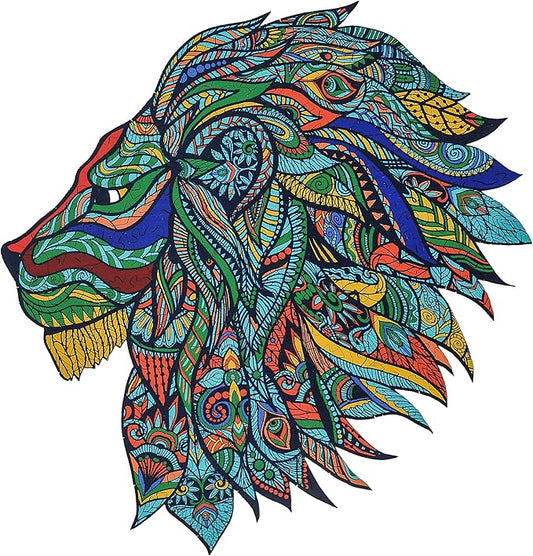 HARTMAZE Wooden Jigsaw Puzzles- Cool Wild Lion Jungle King with 194 Unique Shape Pieces and 11.6x11.5 Inches- Best Challenging and Fun for Adults