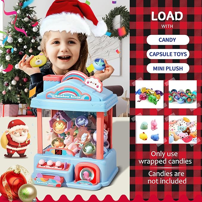 Mini Claw Machine for Kids | Electric Vending Machine Toy Arcade Game Toy with Mini Prizes, Candy Claw Machine Toys Adjustable Sound and Music, Birthday Gifts for Girls