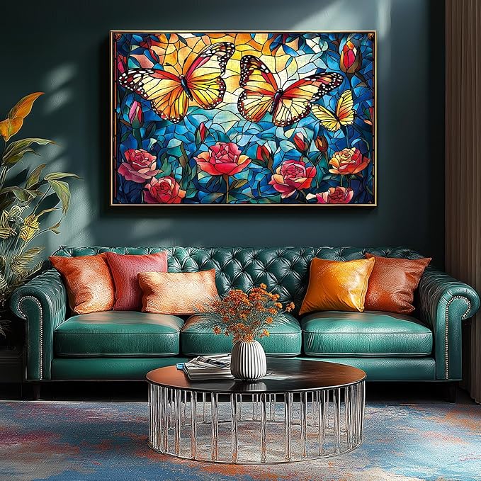 Blueforest 1000 Piece Stained Glass Butterfly Puzzle - Vibrant Mosaic Flower Garden Jigsaw Puzzle, Complex Art Therapy Puzzles for Adults, Framable Wall Decor 27.5"x19.7"