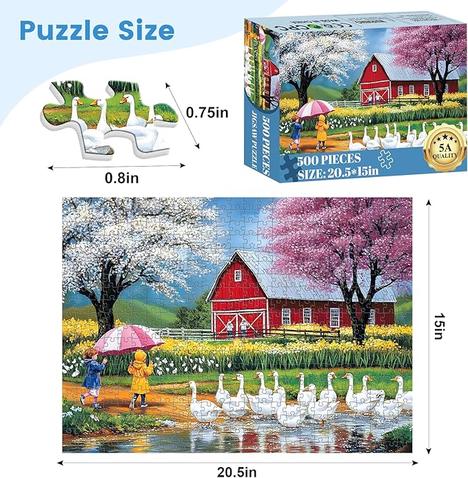 500 Pieces Jigsaw Puzzles for Adults, Farm Animal Puzzle for Adults Children Seniors, Children Playing on Rainy Puzzle 500 Pieces, Gift for Birthday, Home Decor, Fun for Family(20.5 * 15 in)