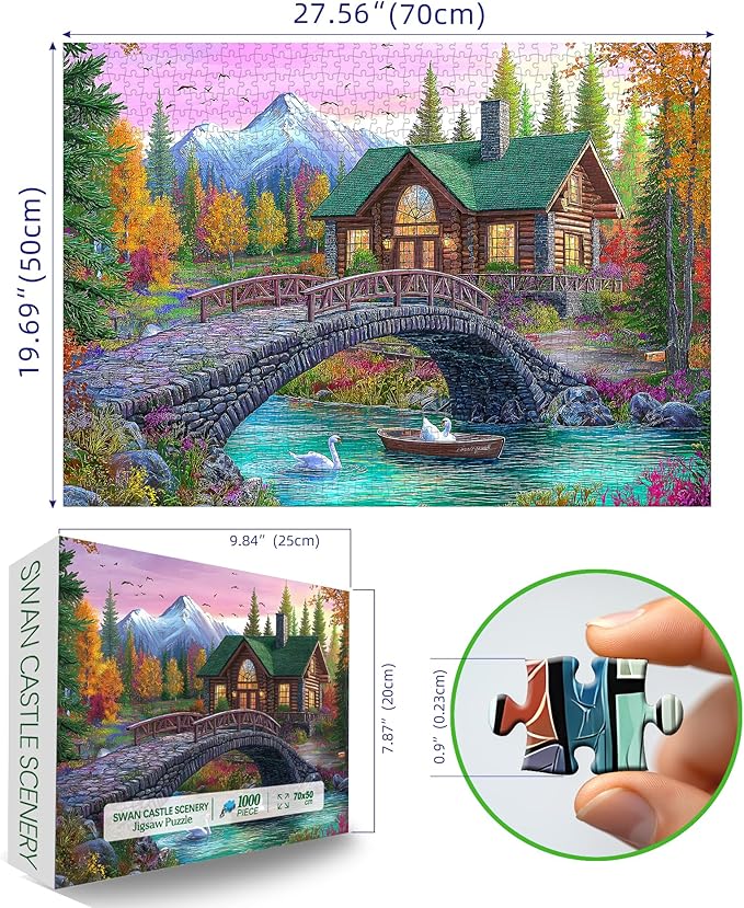 Blueforest 1000 Piece Jigsaw Puzzle for Adults - Challenging Stone Bridge Cottage Landscape, Autumn Valley & Mountain Scenery, Game Night Gift (27.5x19.7 Inch)